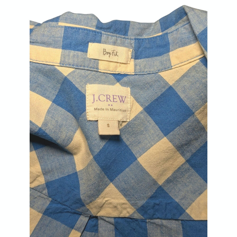J. Crew "Boy Fit" Flannel Button Down Shirt Women's Sz Small Blue Cream Gingham - Picture 3 of 10